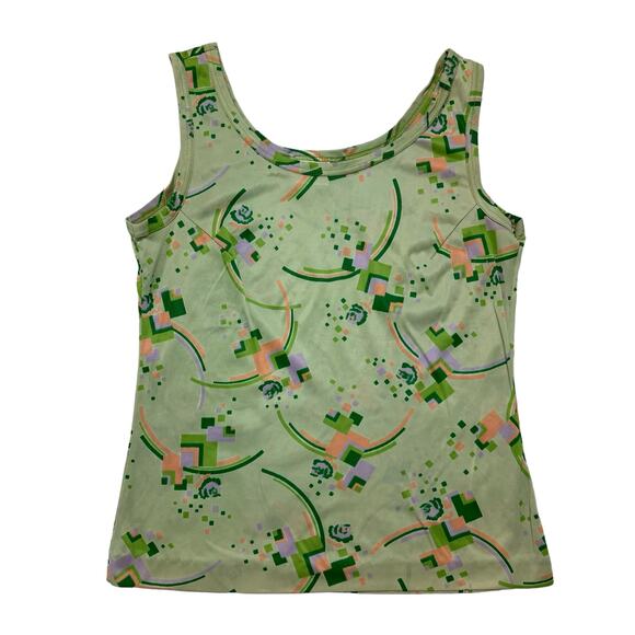 Vintage 60s Mod Green Geometric Print Triacetate Tank Top Size Medium JC Penney - Picture 4 of 10
